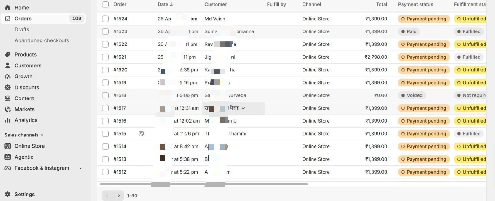 Shopify orders dashboard